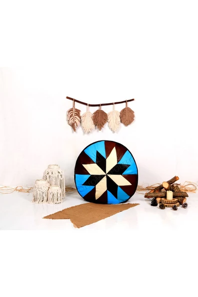 Açılışa Özel Dolgulu ! El Yapımı Hakiki Deri Orijinal Bohem Ottoman Puf Yer Minderi 60x30cm - Resim 5