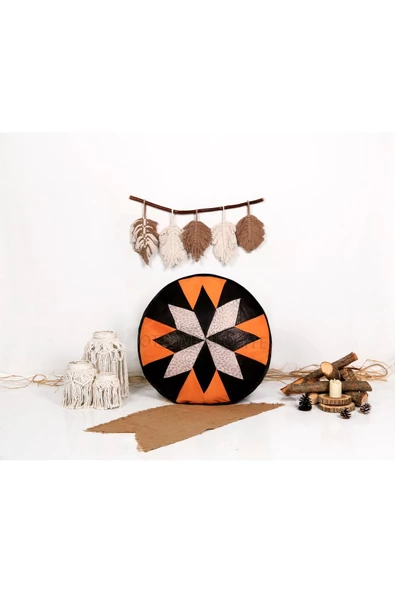 Şok Fiyat Açılışa Özel %50 Off! Art Deco El Yapımı Hakiki Deri Orijinal Bohem Ottoman Puf Minder60cm - 4