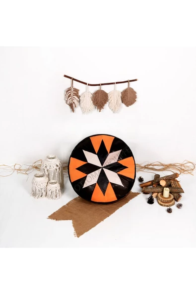 Açılışa Özel Dolgulu ! El Yapımı Hakiki Deri Orijinal Bohem Ottoman Puf Yer Minderi 60x30cm - 4