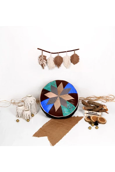 Şok Fiyat Açılışa Özel %50 Off! Art Deco El Yapımı Hakiki Deri Orijinal Bohem Ottoman Puf Minder60cm - 4