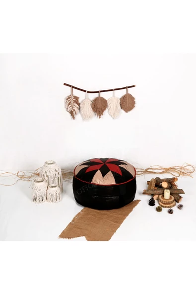 Şok Fiyat Açılışa Özel %50 Off! Art Deco El Yapımı Hakiki Deri Orijinal Bohem Ottoman Puf Minder60cm - Resim 3