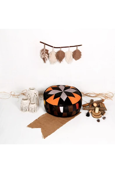 Şok Fiyat Açılışa Özel %50 Off! Art Deco El Yapımı Hakiki Deri Orijinal Bohem Ottoman Puf Minder60cm - 2