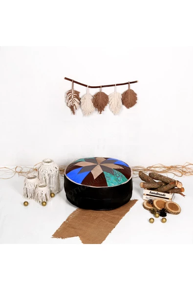 Şok Fiyat Açılışa Özel %50 Off! Art Deco El Yapımı Hakiki Deri Orijinal Bohem Ottoman Puf Minder60cm - 3