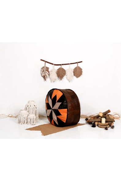 Açılışa Özel Dolgulu ! El Yapımı Hakiki Deri Orijinal Bohem Ottoman Puf Yer Minderi 60x30cm - 3