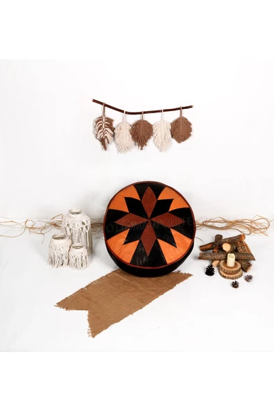 Şok Fiyat Açılışa Özel %50 Off! Art Deco El Yapımı Hakiki Deri Orijinal Bohem Ottoman Puf Minder60cm - Resim 5