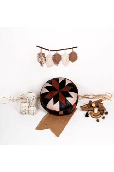 Şok Fiyat Açılışa Özel %50 Off! Art Deco El Yapımı Hakiki Deri Orijinal Bohem Ottoman Puf Minder60cm - 5