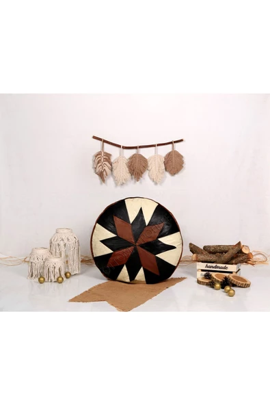 Açılışa Özel Dolgulu ! El Yapımı Hakiki Deri Orijinal Bohem Ottoman Puf Yer Minderi 60x30cm - Resim 5
