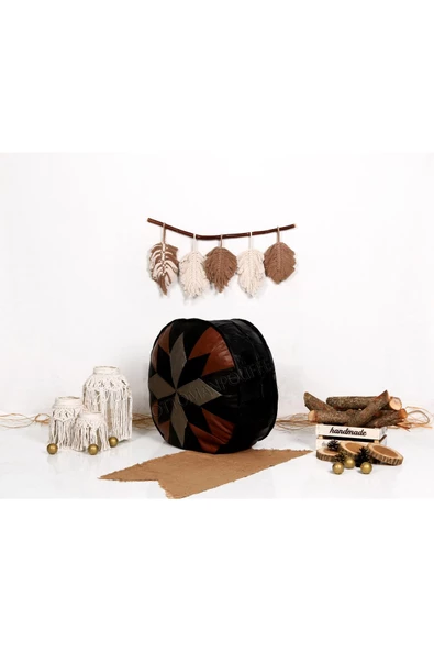 Şok Fiyat Açılışa Özel %50 Off! Art Deco El Yapımı Hakiki Deri Orijinal Bohem Ottoman Puf Minder60cm - 3