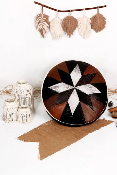 Şok Fiyat Açılışa Özel %50 Off! Art Deco El Yapımı Hakiki Deri Orijinal Bohem Ottoman Puf Minder60cm ürün görseli 1