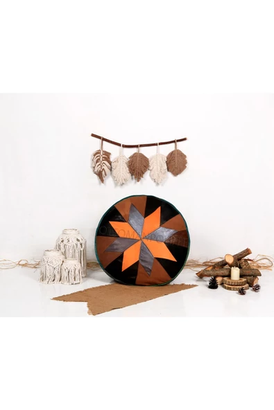 Şok Fiyat Açılışa Özel %50 Off! Art Deco El Yapımı Hakiki Deri Orijinal Bohem Ottoman Puf Minder60cm - 5