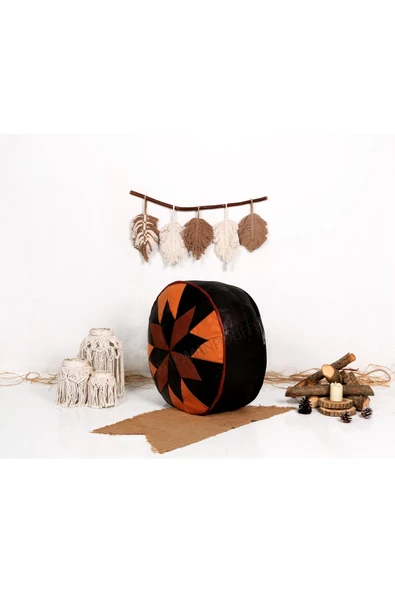 Şok Fiyat Açılışa Özel %50 Off! Art Deco El Yapımı Hakiki Deri Orijinal Bohem Ottoman Puf Minder60cm - Resim 2