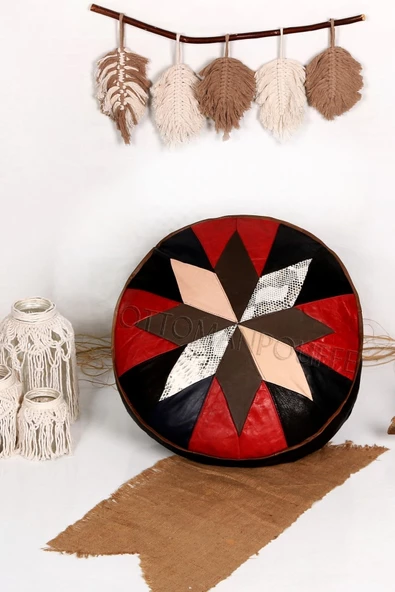 Şok Fiyat Açılışa Özel %50 Off! Art Deco El Yapımı Hakiki Deri Orijinal Bohem Ottoman Puf Minder60cm