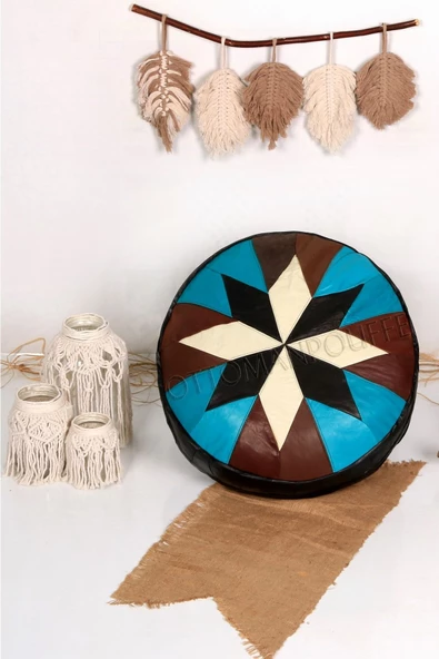 Şok Fiyat Açılışa Özel %50 Off! Art Deco El Yapımı Hakiki Deri Orijinal Bohem Ottoman Puf Minder60cm