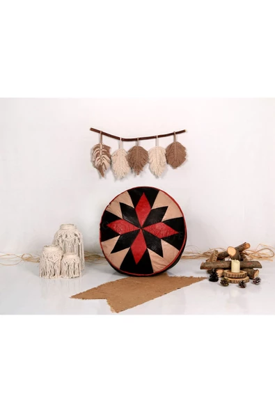 Şok Fiyat Açılışa Özel %50 Off! Art Deco El Yapımı Hakiki Deri Orijinal Bohem Ottoman Puf Minder60cm - Resim 5