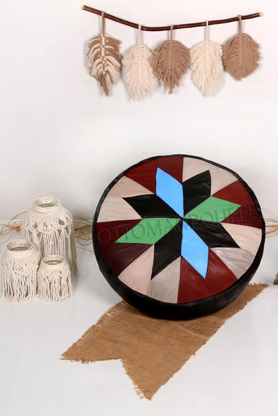 Şok Fiyat Açılışa Özel %50 Off! Art Deco El Yapımı Hakiki Deri Orijinal Bohem Ottoman Puf Minder60cm - 6