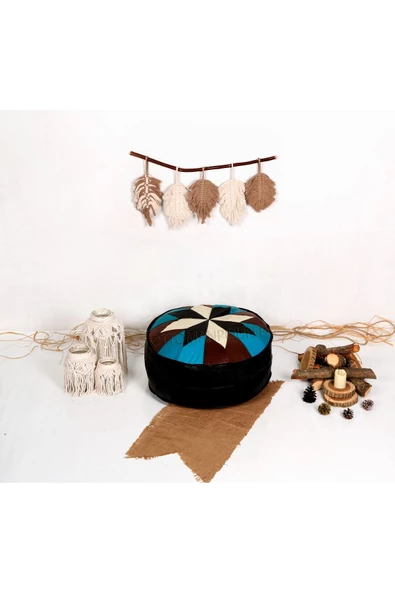 Şok Fiyat Açılışa Özel %50 Off! Art Deco El Yapımı Hakiki Deri Orijinal Bohem Ottoman Puf Minder60cm - Resim 2