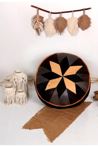 Şok Fiyat Açılışa Özel %50 Off! Art Deco El Yapımı Hakiki Deri Orijinal Bohem Ottoman Puf Minder60cm ürün görseli