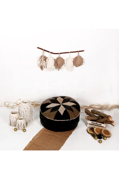 Şok Fiyat Açılışa Özel %50 Off! Art Deco El Yapımı Hakiki Deri Orijinal Bohem Ottoman Puf Minder60cm - Resim 2