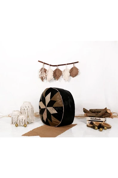 Şok Fiyat Açılışa Özel %50 Off! Art Deco El Yapımı Hakiki Deri Orijinal Bohem Ottoman Puf Minder60cm - Resim 3