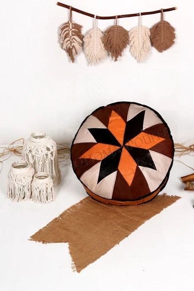 Açılışa Özel Dolgulu ! El Yapımı Hakiki Deri Orijinal Bohem Ottoman Puf Yer Minderi 60x30cm