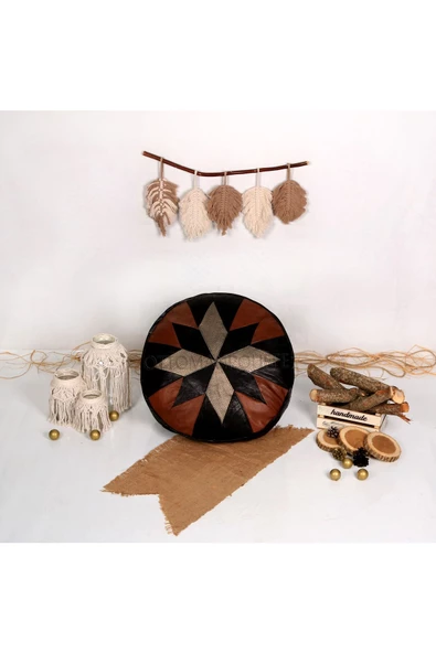 Şok Fiyat Açılışa Özel %50 Off! Art Deco El Yapımı Hakiki Deri Orijinal Bohem Ottoman Puf Minder60cm - 5