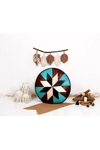 Açılışa Özel Dolgulu ! El Yapımı Hakiki Deri Orijinal Bohem Ottoman Puf Yer Minderi 60x30cm - Resim 5