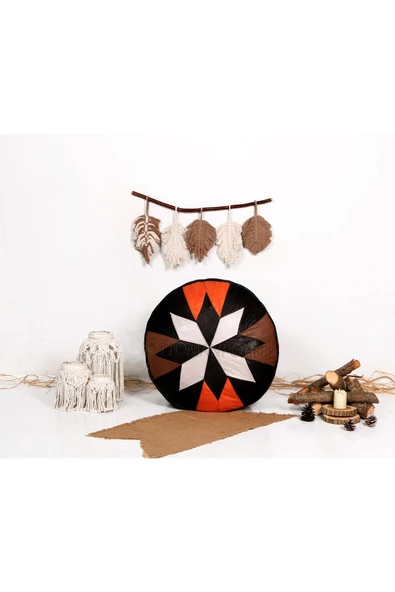 Dolgulu ! Art Deco El Yapımı Hakiki Deri Orijinal Bohem Ottoman Puf Yer Minderi 60x30cm - Resim 5