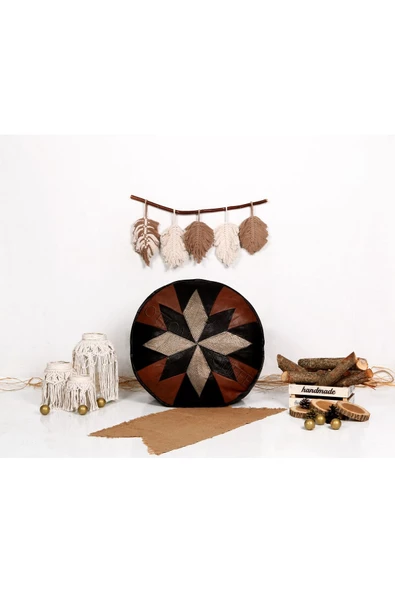 Şok Fiyat Açılışa Özel %50 Off! Art Deco El Yapımı Hakiki Deri Orijinal Bohem Ottoman Puf Minder60cm - 4