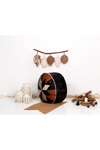 Şok Fiyat Açılışa Özel %50 Off! Art Deco El Yapımı Hakiki Deri Orijinal Bohem Ottoman Puf Minder60cm - Resim 2