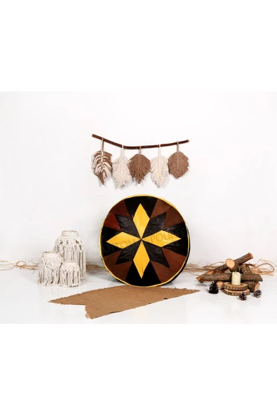 Şok Fiyat Açılışa Özel %50 Off! Art Deco El Yapımı Hakiki Deri Orijinal Bohem Ottoman Puf Minder60cm - Resim 5