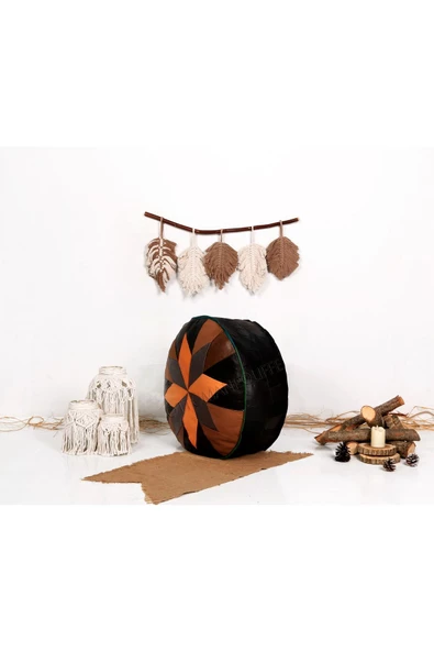Şok Fiyat Açılışa Özel %50 Off! Art Deco El Yapımı Hakiki Deri Orijinal Bohem Ottoman Puf Minder60cm - 2