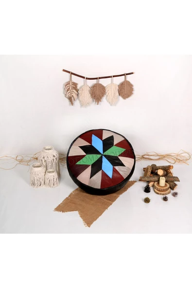 Şok Fiyat Açılışa Özel %50 Off! Art Deco El Yapımı Hakiki Deri Orijinal Bohem Ottoman Puf Minder60cm - 4