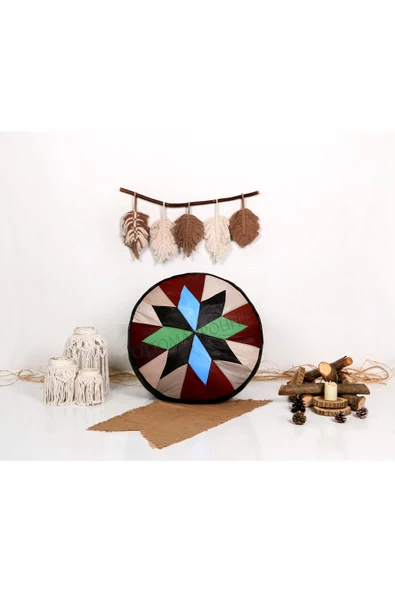 Şok Fiyat Açılışa Özel %50 Off! Art Deco El Yapımı Hakiki Deri Orijinal Bohem Ottoman Puf Minder60cm - 5