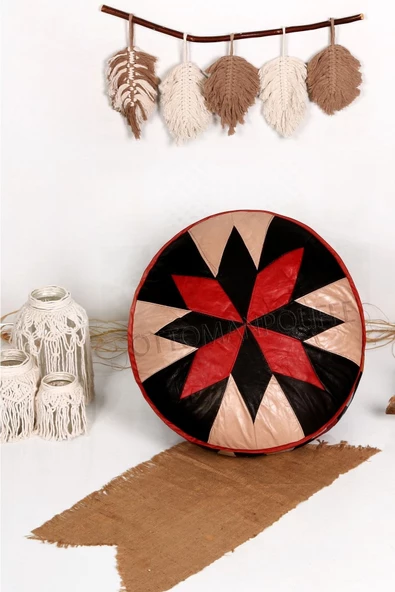 Şok Fiyat Açılışa Özel %50 Off! Art Deco El Yapımı Hakiki Deri Orijinal Bohem Ottoman Puf Minder60cm