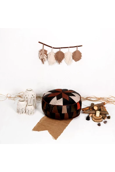 Şok Fiyat Açılışa Özel %50 Off! Art Deco El Yapımı Hakiki Deri Orijinal Bohem Ottoman Puf Minder60cm - 2