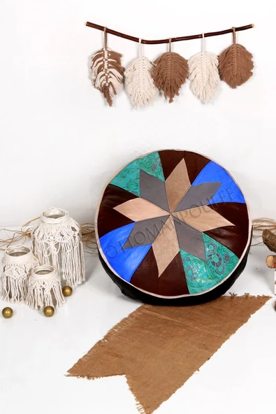 Şok Fiyat Açılışa Özel %50 Off! Art Deco El Yapımı Hakiki Deri Orijinal Bohem Ottoman Puf Minder60cm