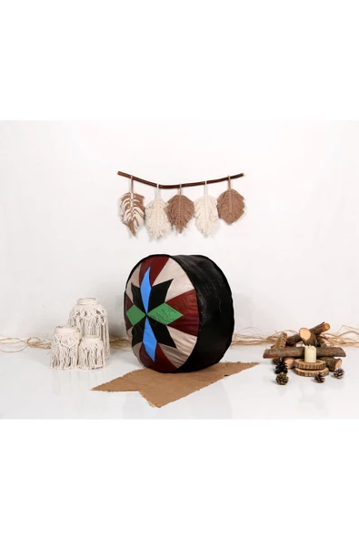 Şok Fiyat Açılışa Özel %50 Off! Art Deco El Yapımı Hakiki Deri Orijinal Bohem Ottoman Puf Minder60cm - 3