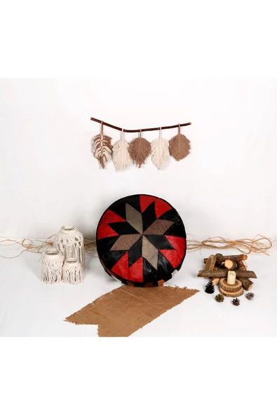 Açılışa Özel Dolgulu ! El Yapımı Hakiki Deri Orijinal Bohem Ottoman Puf Yer Minder 60x30cm - 5