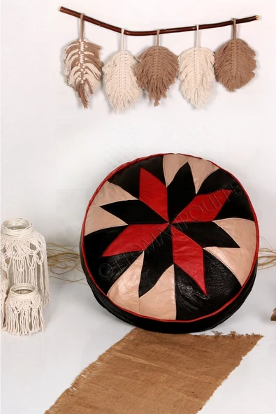 Şok Fiyat Açılışa Özel %50 Off! Art Deco El Yapımı Hakiki Deri Orijinal Bohem Ottoman Puf Minder60cm ürün görseli 1