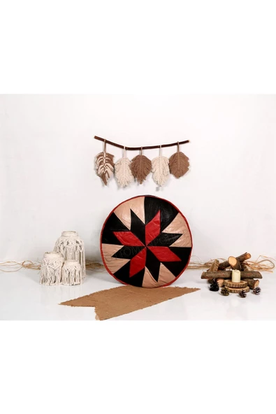 Şok Fiyat Açılışa Özel %50 Off! Art Deco El Yapımı Hakiki Deri Orijinal Bohem Ottoman Puf Minder60cm - Resim 5