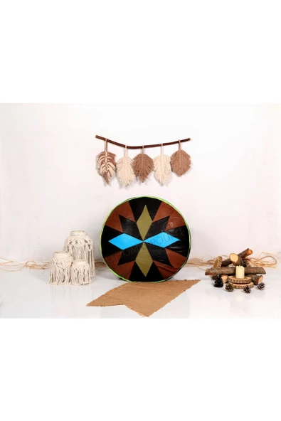 Şok Fiyat Açılışa Özel %50 Off! Art Deco El Yapımı Hakiki Deri Orijinal Bohem Ottoman Puf Minder60cm - Resim 4