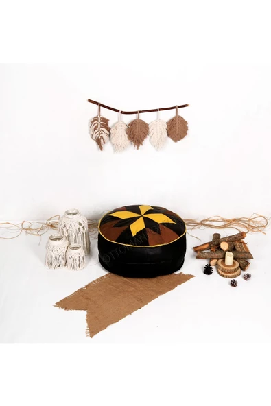 Şok Fiyat Açılışa Özel %50 Off! Art Deco El Yapımı Hakiki Deri Orijinal Bohem Ottoman Puf Minder60cm - Resim 4