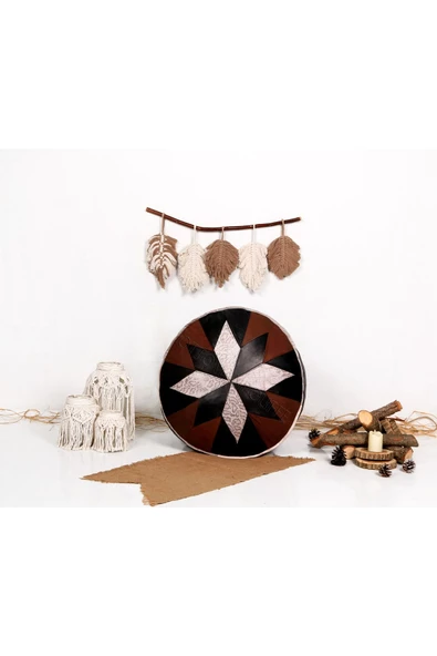 Açılışa Özel Dolgulu ! El Yapımı Hakiki Deri Orijinal Bohem Ottoman Puf Yer Minderi 60x30cm - 5