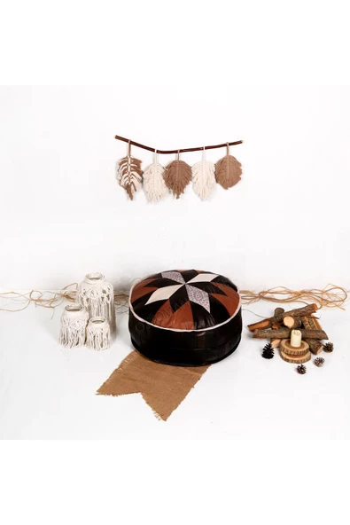 Şok Fiyat Açılışa Özel %50 Off! Art Deco El Yapımı Hakiki Deri Orijinal Bohem Ottoman Puf Minder60cm - Resim 3