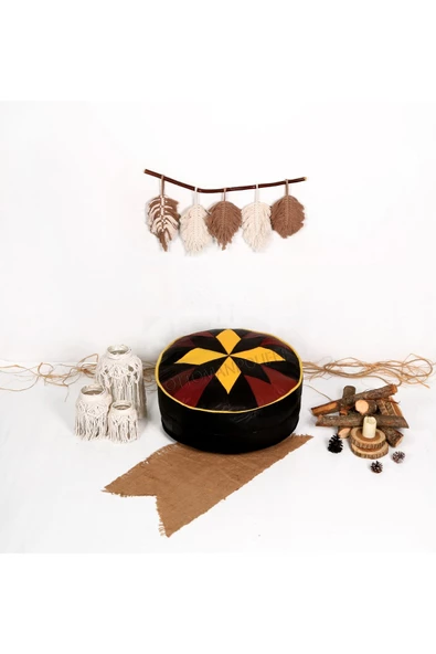 Şok Fiyat Açılışa Özel %50 Off! Art Deco El Yapımı Hakiki Deri Orijinal Bohem Ottoman Puf Minder60cm - Resim 3