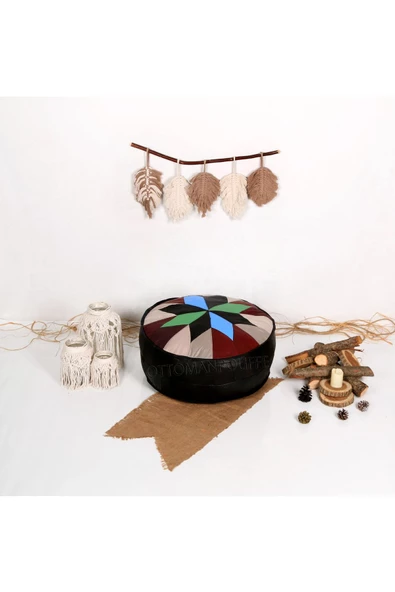 Şok Fiyat Açılışa Özel %50 Off! Art Deco El Yapımı Hakiki Deri Orijinal Bohem Ottoman Puf Minder60cm - 2