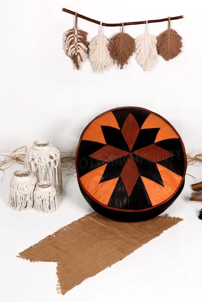 Şok Fiyat Açılışa Özel %50 Off! Art Deco El Yapımı Hakiki Deri Orijinal Bohem Ottoman Puf Minder60cm