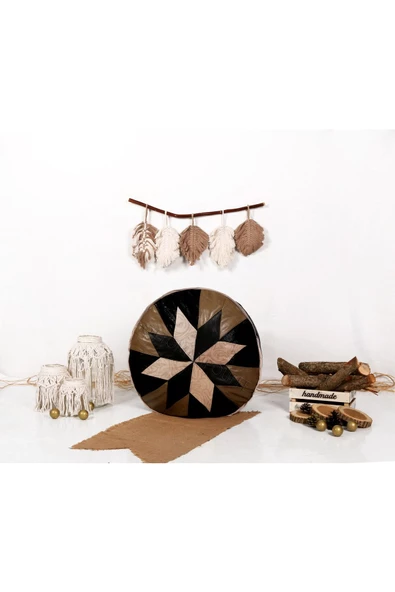 Şok Fiyat Açılışa Özel %50 Off! Art Deco El Yapımı Hakiki Deri Orijinal Bohem Ottoman Puf Minder60cm - Resim 4