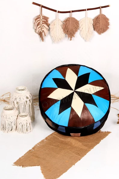 Açılışa Özel Dolgulu ! El Yapımı Hakiki Deri Orijinal Bohem Ottoman Puf Yer Minderi 60x30cm