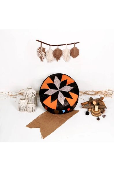 Şok Fiyat Açılışa Özel %50 Off! Art Deco El Yapımı Hakiki Deri Orijinal Bohem Ottoman Puf Minder60cm - 5